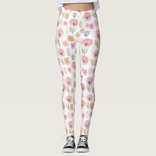 Moderne abstrakte Blumenlinienmuster (2) Leggings (Vorderseite)