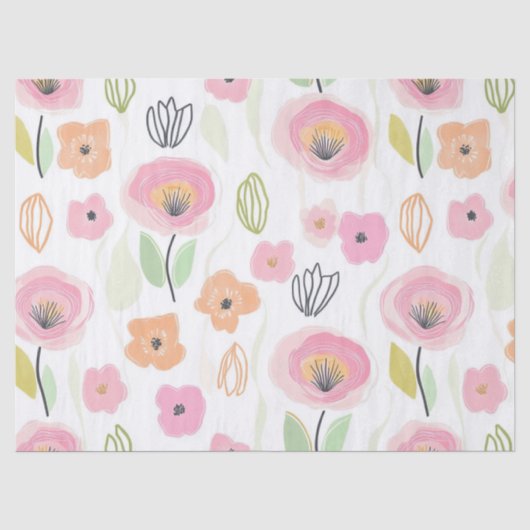 Moderne abstrakte Blumenlinienmuster (2) Seidenpapier (Vorderseite)