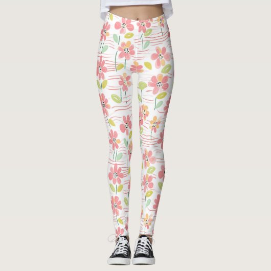 Moderne abstrakte Blumenlinienmuster (3) Leggings (Vorderseite)