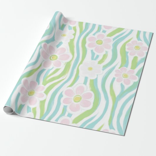 Moderne abstrakte Blumenlinienstruktur (8) Geschenkpapier (Ungerollt)