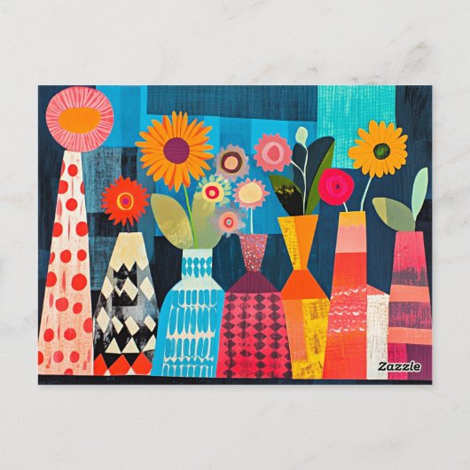 Moderne abstrakte Blumenvase Postkarte (Rückseite)