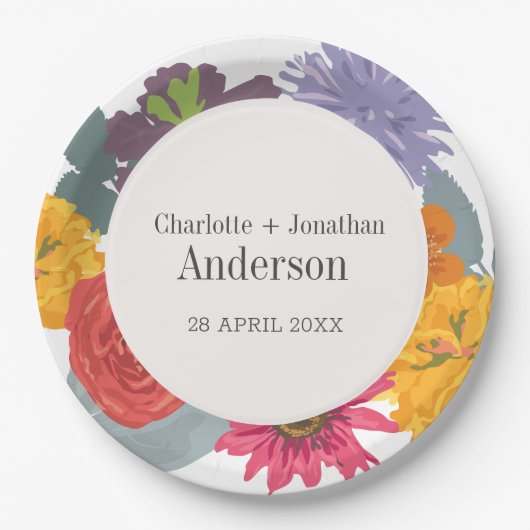 Moderne Abstrakte Blumenzellennamen Pappteller (Vorderseite)