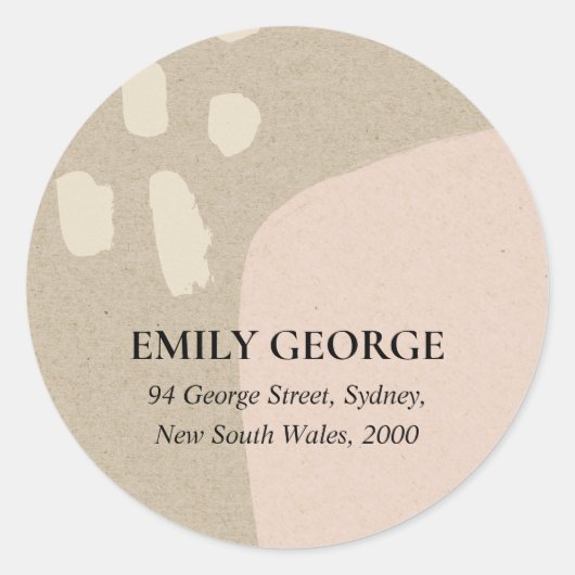 MODERNE ABSTRAKTE BLUSH PEACH PINK KRAFT ADRESSE RUNDER AUFKLEBER (Vorderseite)
