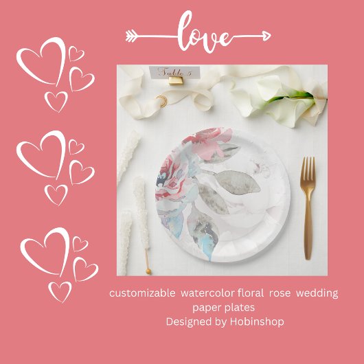Moderne Abstrakte Blush Rose & Wildblume Hochzeit Pappteller