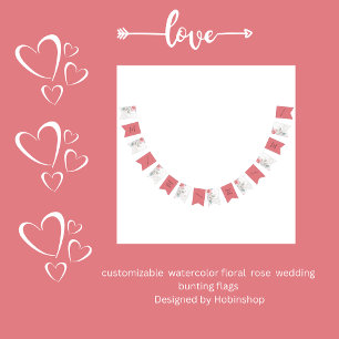 Moderne Abstrakte Blush Rose & Wildblume Hochzeit Wimpelkette
