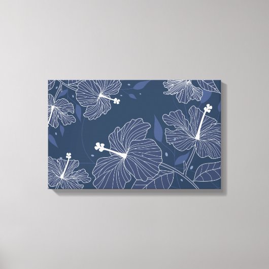 Moderne Abstrakte Blüten in Navy Blue Leinwanddruck (Vorderseite)