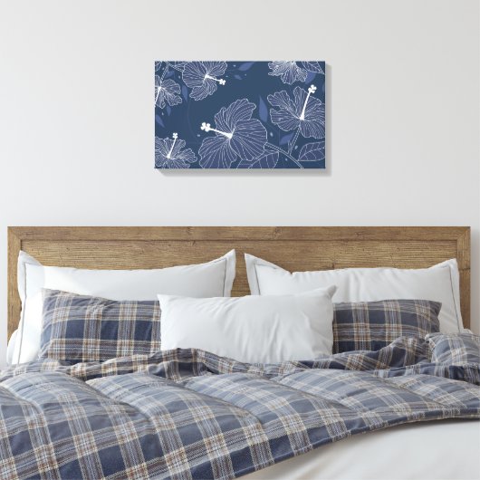 Moderne Abstrakte Blüten in Navy Blue Leinwanddruck (Insitu (Schlafzimmer))