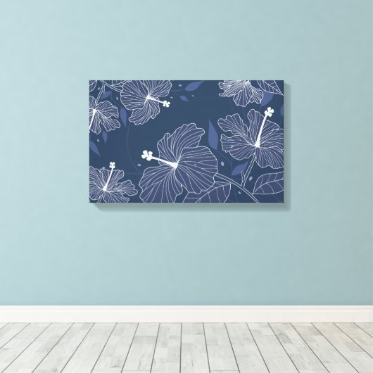 Moderne Abstrakte Blüten in Navy Blue Leinwanddruck (Insitu (Holzboden))