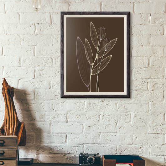 Moderne, Abstrakte Boho Pflanze Art Deco Braun Poster