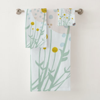 Moderne abstrakte botanische gelbe Billy-Button Badhandtuch Set