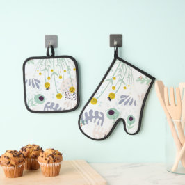 Moderne abstrakte botanische gelbe Billy-Button-Bl Ofenhandschuh & Topflappen-Set