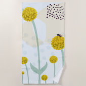 Moderne abstrakte botanische gelbe Billy-Button-Bl Strandtuch (Vorderseite)
