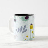 Moderne abstrakte botanische gelbe Billy-Button-Bl Zweifarbige Tasse (Vorderseite Links)