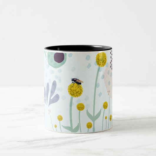 Moderne abstrakte botanische gelbe Billy-Button-Bl Zweifarbige Tasse (Mittel)