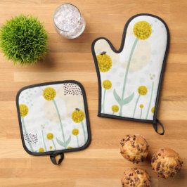 Moderne abstrakte botanische gelbe Billy-Knöpfe Ofenhandschuh & Topflappen-Set