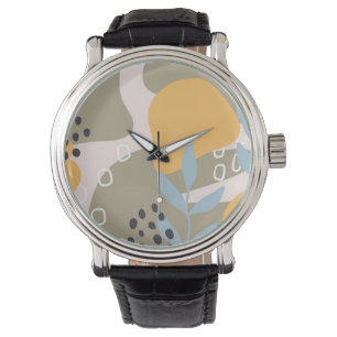 Moderne abstrakte botanische Kunst in Orange und B Armbanduhr
