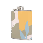 Moderne Abstrakte botanische Kunst in Orange und B Flachmann (Links)