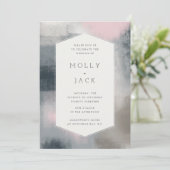 MODERNE ABSTRAKTE BREITERINVITATION (NAVY/BLUSH) EINLADUNG (Stehend Vorderseite)