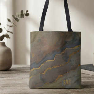 Moderne abstrakte Bronze-Schiefer-Monogramm Tasche