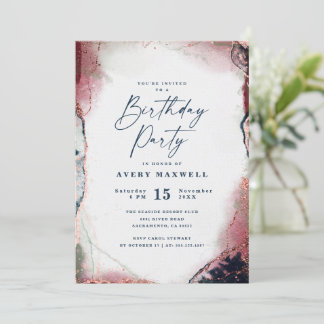 Moderne Abstrakte Burgundy & Navy Geburtstagsparty Einladung