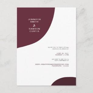 Moderne Abstrakte Burgundy Virtual Wedding lädt ei Postkarte