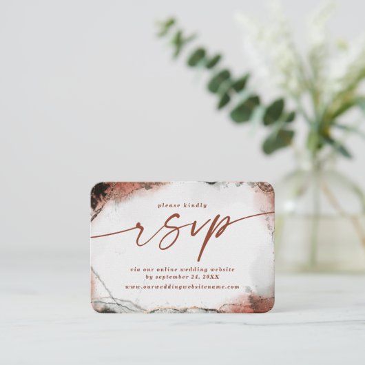 Moderne Abstrakte Burnt Orange Wedding Website UAW Begleitkarte (Stehend Vorderseite)