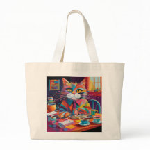 Moderne Abstrakte Cat Genießen Coffee Jumbo Tasche