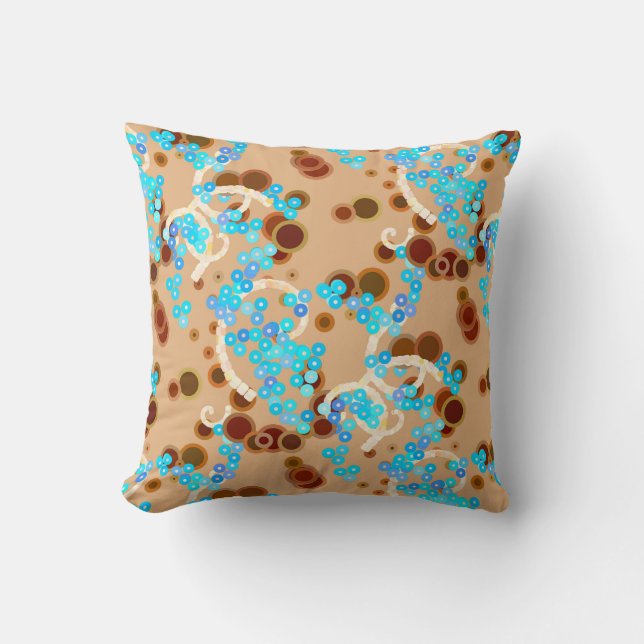 Moderne Abstrakte Confetti Print, Aqua and Brown Kissen (Vorderseite)