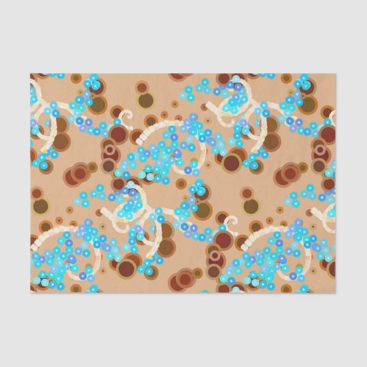 Moderne Abstrakte Confetti Print, Aqua and Brown Seidenpapier (Vorderseite)