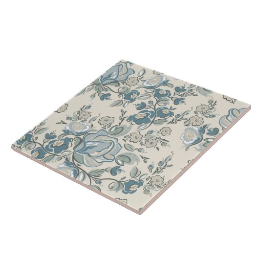 Moderne, Abstrakte Creme Blauer Keramik Tile Fliese (Seite)