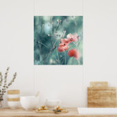 Moderne Abstrakte Dreamy Pink Aquamarine Poppies f Poster (Küche)