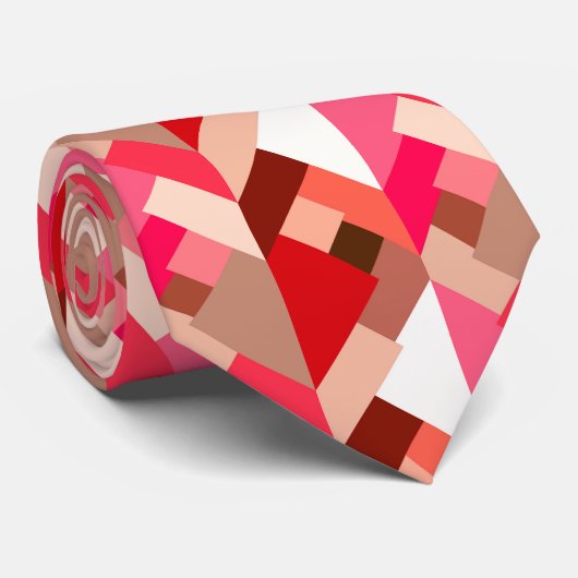 Moderne Abstrakte Dreiecke, Korallenrot und Rosa Krawatte (Gerollt)