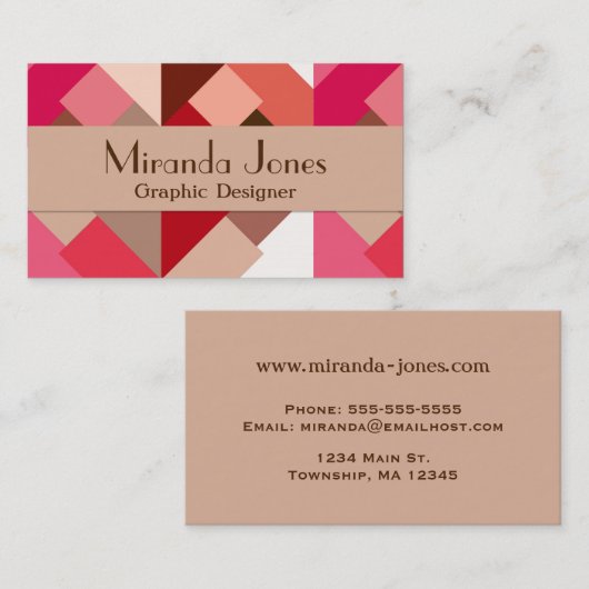 Moderne Abstrakte Dreiecke, Korallenrot und Rosa Visitenkarte (Vorne/Hinten)