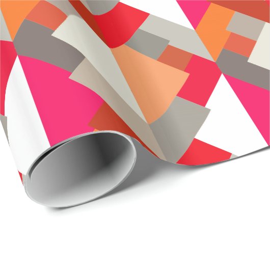 Moderne Abstrakte Dreiecke, Orange, Fuchsia & Grau Geschenkpapier (Rolleneckpunkt)