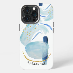 Moderne Abstrakte Einfache Blaue Goldene Geometris iPhone 13 Pro Hülle