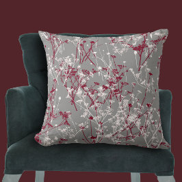 Moderne Abstrakte Elegante Wildblumen Gray Burgund Kissen