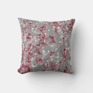 Moderne Abstrakte Elegante Wildblumen Gray Burgund Kissen