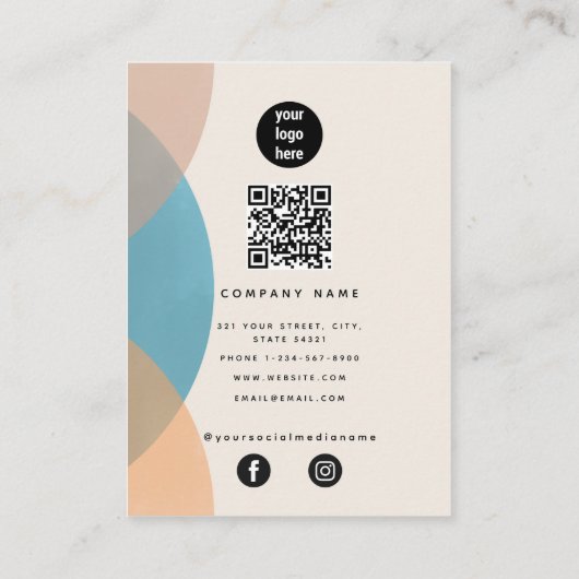 Moderne Abstrakte Erdtöne QR Code Social Media Visitenkarte (Rückseite)