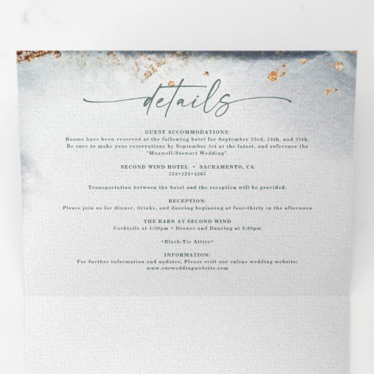 Moderne Abstrakte Eukalyptus Grüne Hochzeit Dreifach Gefaltete Einladung (Innen Erste Seite)