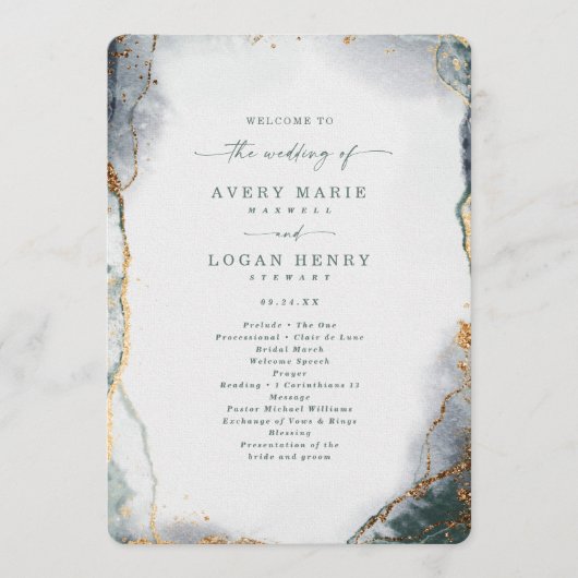 Moderne Abstrakte Eukalyptus-Grüne Hochzeit Programm (Vorderseite)