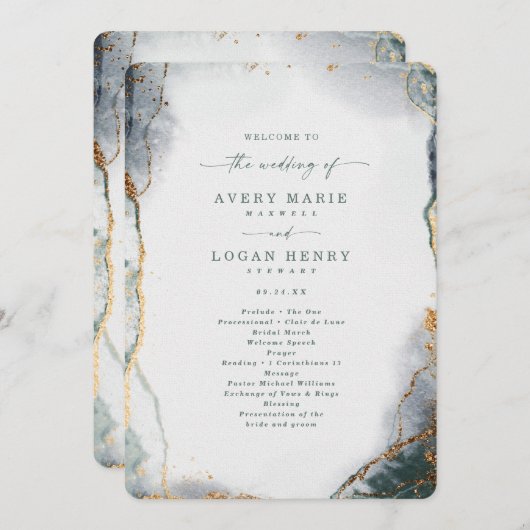 Moderne Abstrakte Eukalyptus-Grüne Hochzeit Programm (Vorne/Hinten)