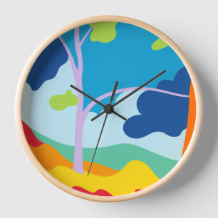 Moderne abstrakte farbenfrohe Landschaft Wanduhr