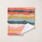Moderne Abstrakte, farbenfrohe Wavy Stripe neutral Badhandtuch Set (Waschlappen)