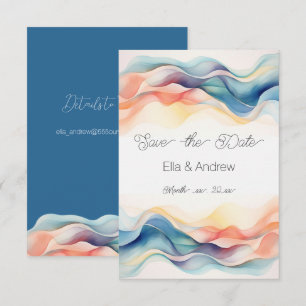 Moderne Abstrakte Farbige Blaue Hochzeitswelle Save The Date