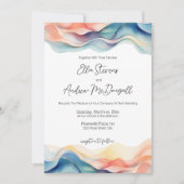 Moderne Abstrakte Farbwelle Blaue Hochzeit Einladung (Vorderseite)