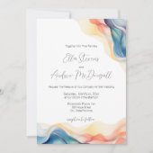 Moderne Abstrakte Farbwelle Blaue Hochzeit Einladung (Vorderseite)