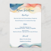 Moderne Abstrakte Farbwelle Blaue Hochzeit Menükarte (Rückseite)