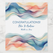 Moderne Abstrakte Farbwelle Blaue Hochzeit Weinetikett (Einzelnes Label)