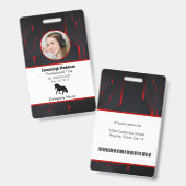 Moderne Abstrakte Firmenmitarbeiterkennung | Rotes Ausweis (Vorder- & Rückseite)