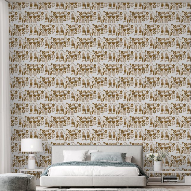 Moderne abstrakte florale Silhouettenmuster Tapete (Schlafzimmer)
